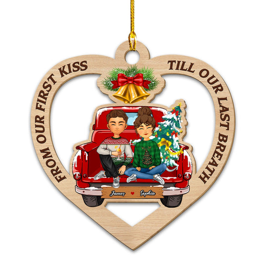 First Kiss Christmas Ornament - Custom Shape Wood Ornament