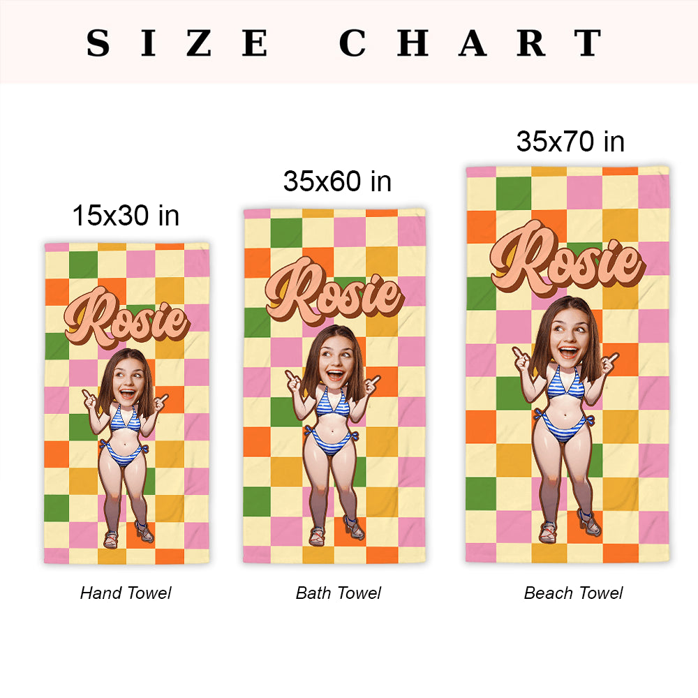 Personalized Retro Checkered Beach Towel - Custom Name Towel