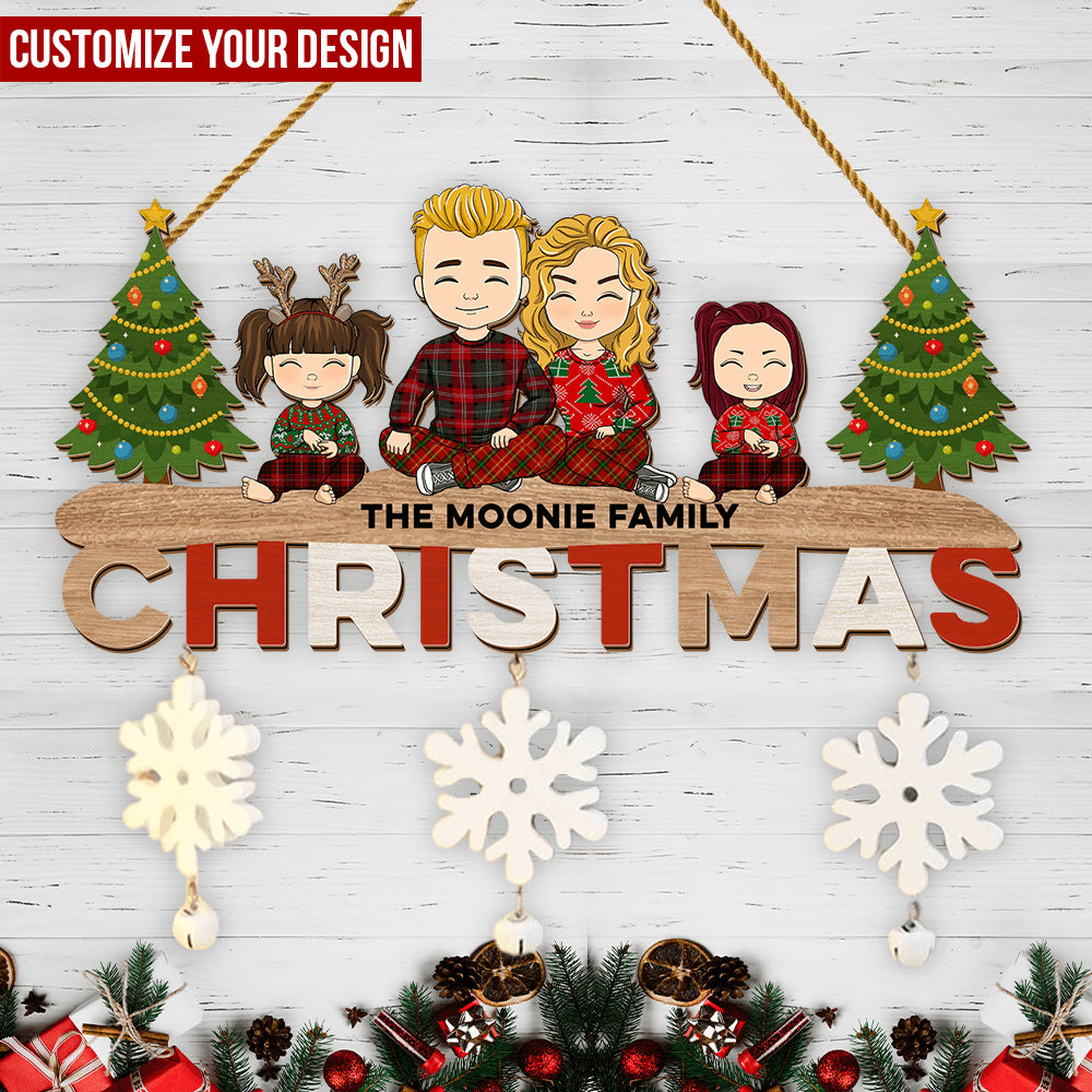 Family Christmas Layered Sign - Holiday Season Layers Hanging Door