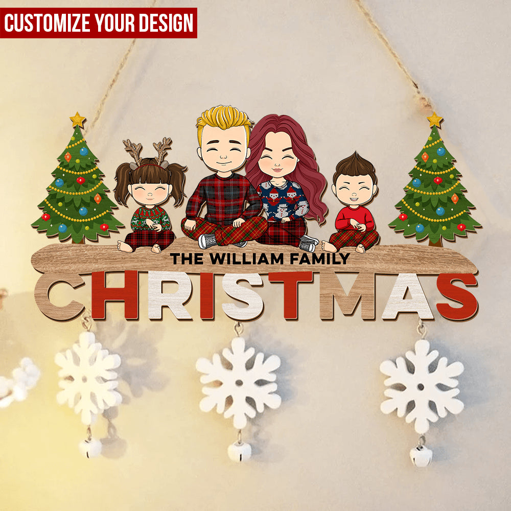Family Christmas Layered Sign - Holiday Season Layers Hanging Door