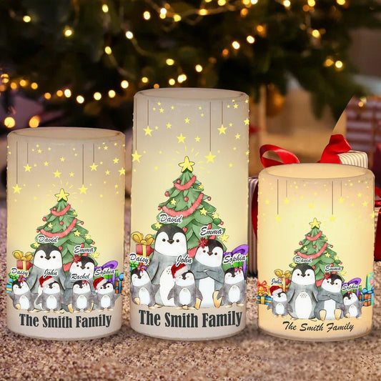 Christmas Penguin Family - Candle Shape Light - Warm Light Candles