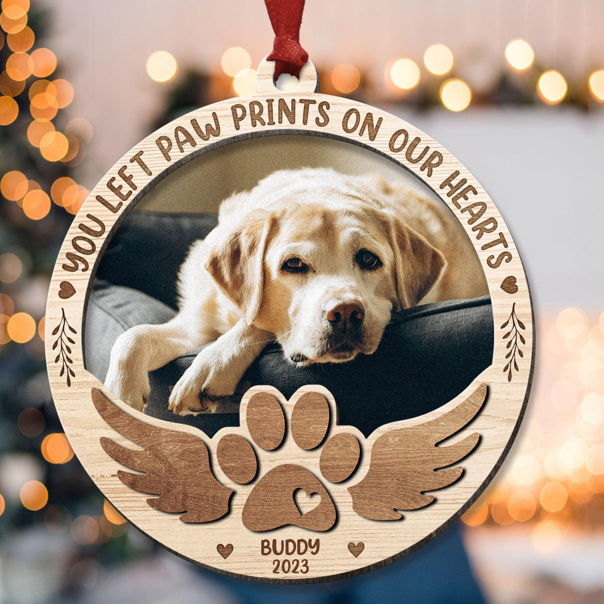 Paw Prints On My Heart - Personalized 2 Layers Wooden Ornament ...